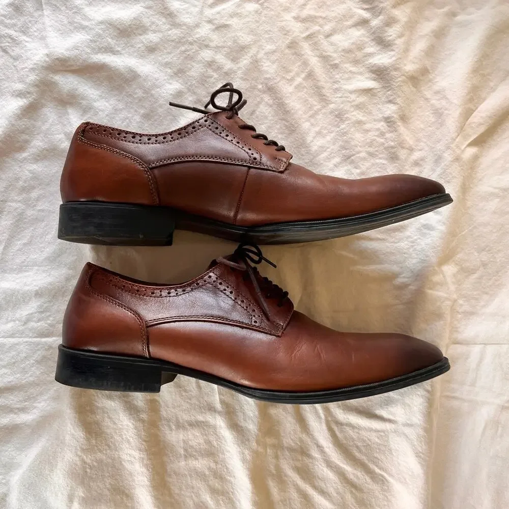 Michael Strahan Men's MS GENE Cognac Tan Leather Brogue Oxford Shoes Size 10M